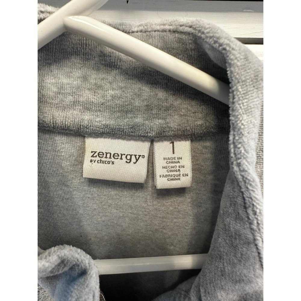Zenergy by Chico's women's heather gray sequin velour zip front jacket SIze 1 - Picture 2 of 6